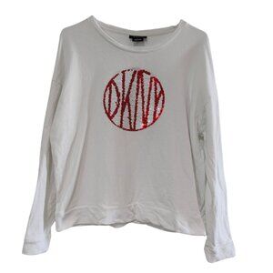 DKNY Women's Sweatshirt Reversible Sequins White Cotton, Size Large, Long Sleeve